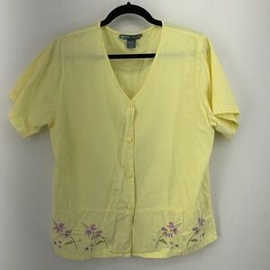 Coastal Grandma Vintage Womens XL Natural Cotton Embroidered Dragonfly Top